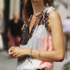 Anthropologie Maeve Fantasía metallic Clip dot Blouse Ruffle size 10